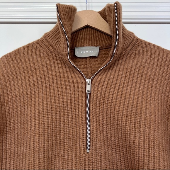 Everlane Felted Merino Wool Half-Zip Sweater in Deep Camel Ribbed Pull Over XS - Picture 12 of 13